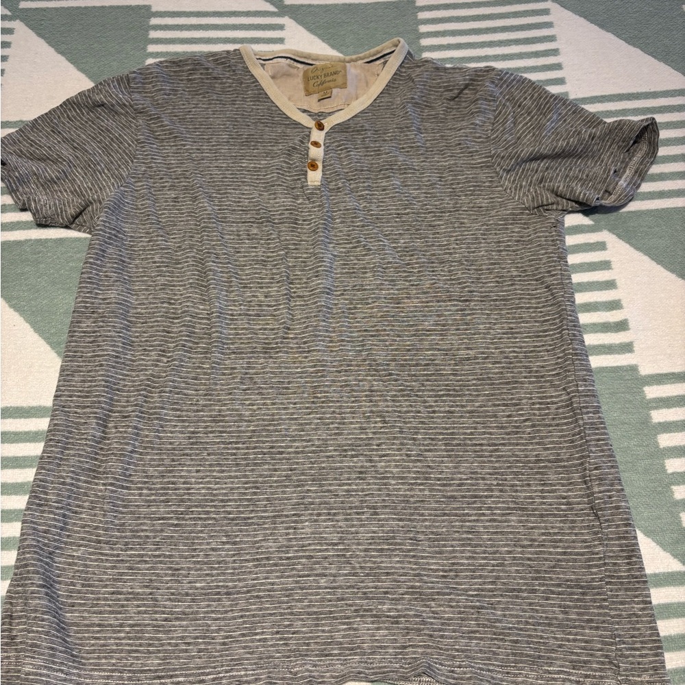 Lucky Brand Gray Striped Henley Shirt